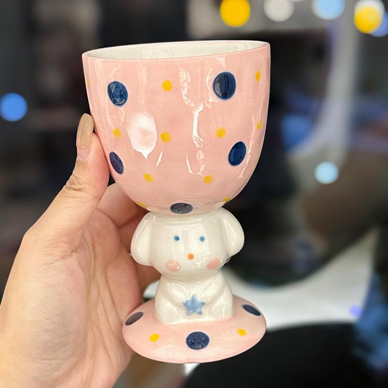 

Cute Cartoon Hand Painted Puppy Pink Ceramic Mugs Creative Polka Dot Goblets Home Coffee Cups As Souvenirs 280ml