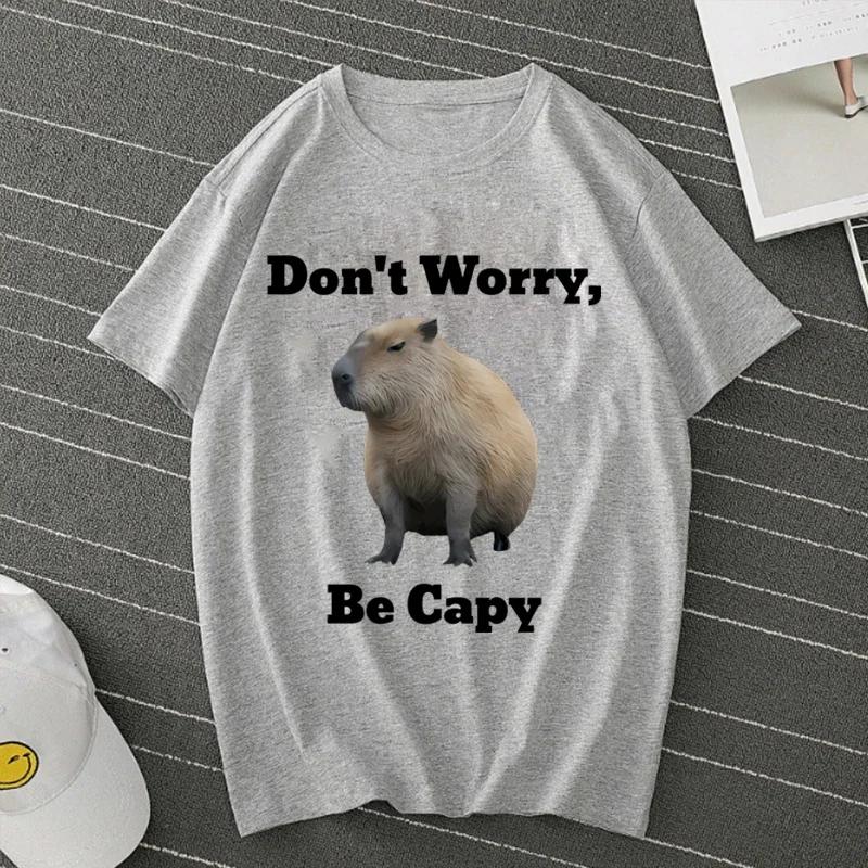 Don't Worry Be Capy Capybara Print Cotton Men‘s T-Shirt  And Women Tee Clothing Casual O-Neck Short Sleeve Streetwear T-Shirt