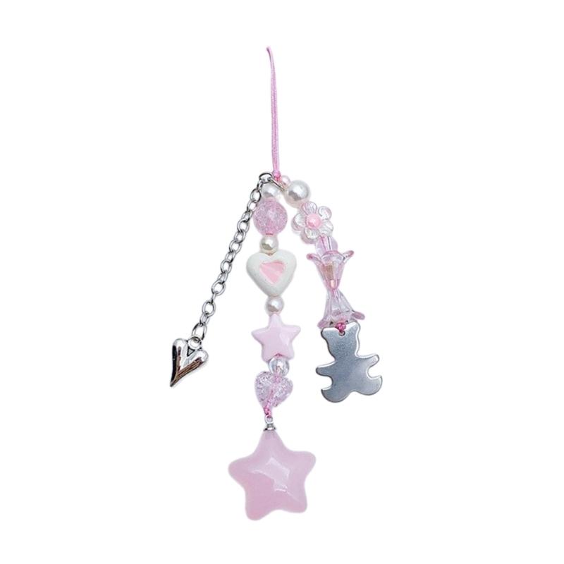 Cute Star Bead Tassels Pendant Phone Straps Lanyard Pocket Keychain Strap Backpack Charm Car Keys Decoration Chain