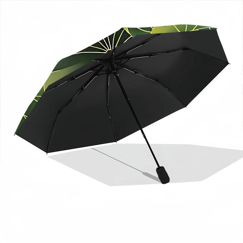 1pc Lotus Leaves Pattern Automatic Open/Close Umbrella Compact Folding Umbrella, All-Season Portable Umbrella for Women/Men F1124272