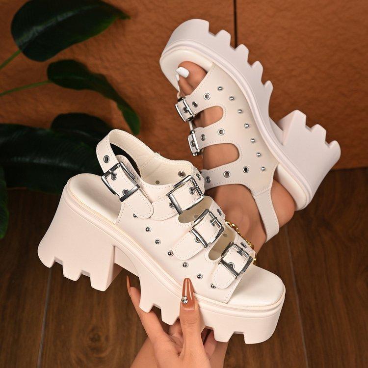 

2026 new Beach Fashion Water proof Roman Sandals Women s Chunky Heels Fashion High Heeled Slippers Slope heel Casual Sandalias 36 белый