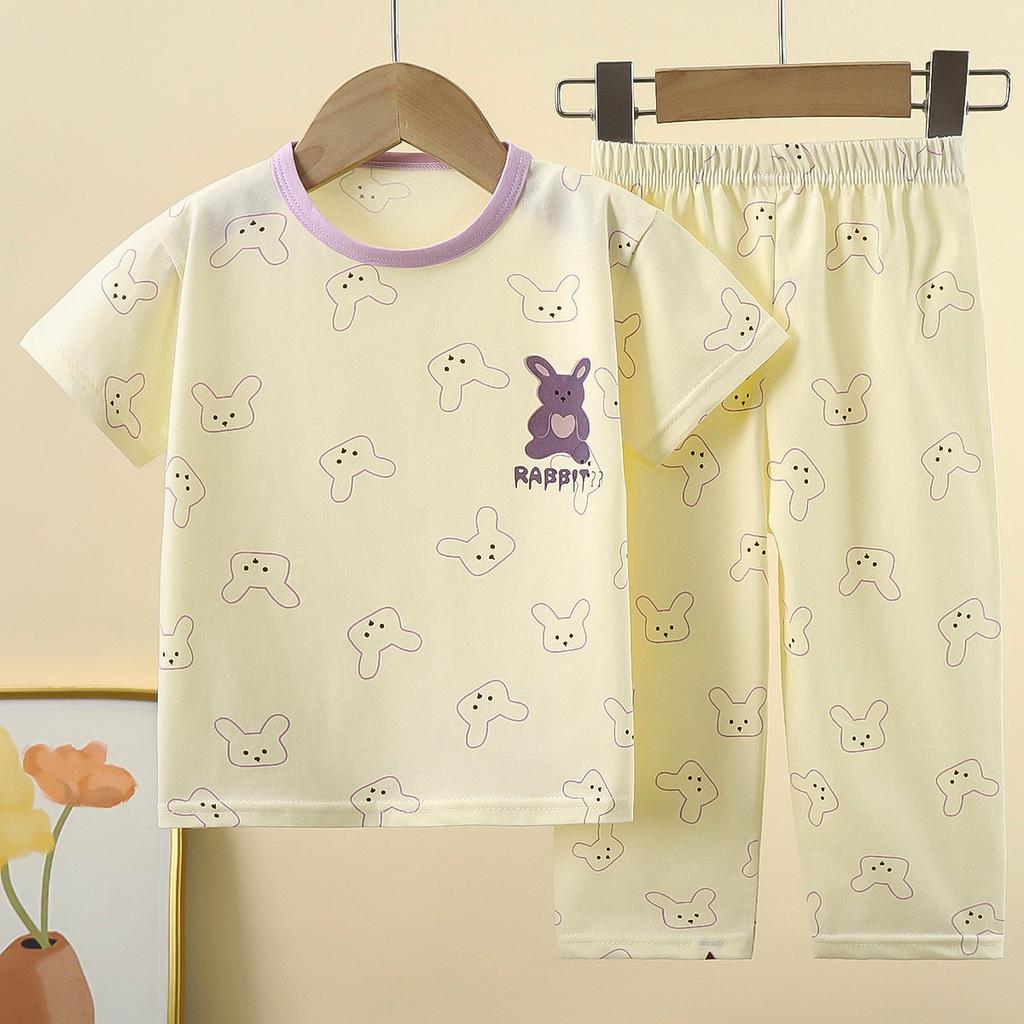Kids Summer Cotton Short Sleeve Set Class A Baby Air Conditioner Clothes Boys Girls Home Pajamas