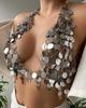 European & American Silver Sequin Halter Top & Body Waist Chain