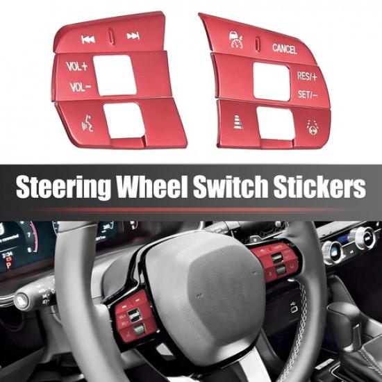 6pcs For Honda Civic 11th 2022 Steering Wheel Button Sticker Cover Trims Red