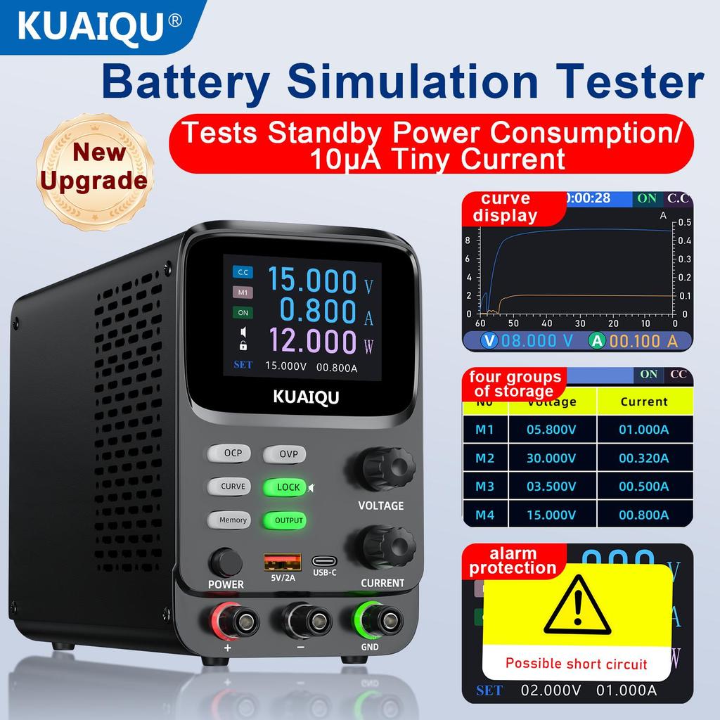 Regolatori di Tensione Variabili 0-30V 0-10A 300W, KUAIQU, Display TFT a 5 Cifre 0.01mA Visualizzazione Curva Tensione Corrente OCP OVP Per Rilevamento Consumo Energetico