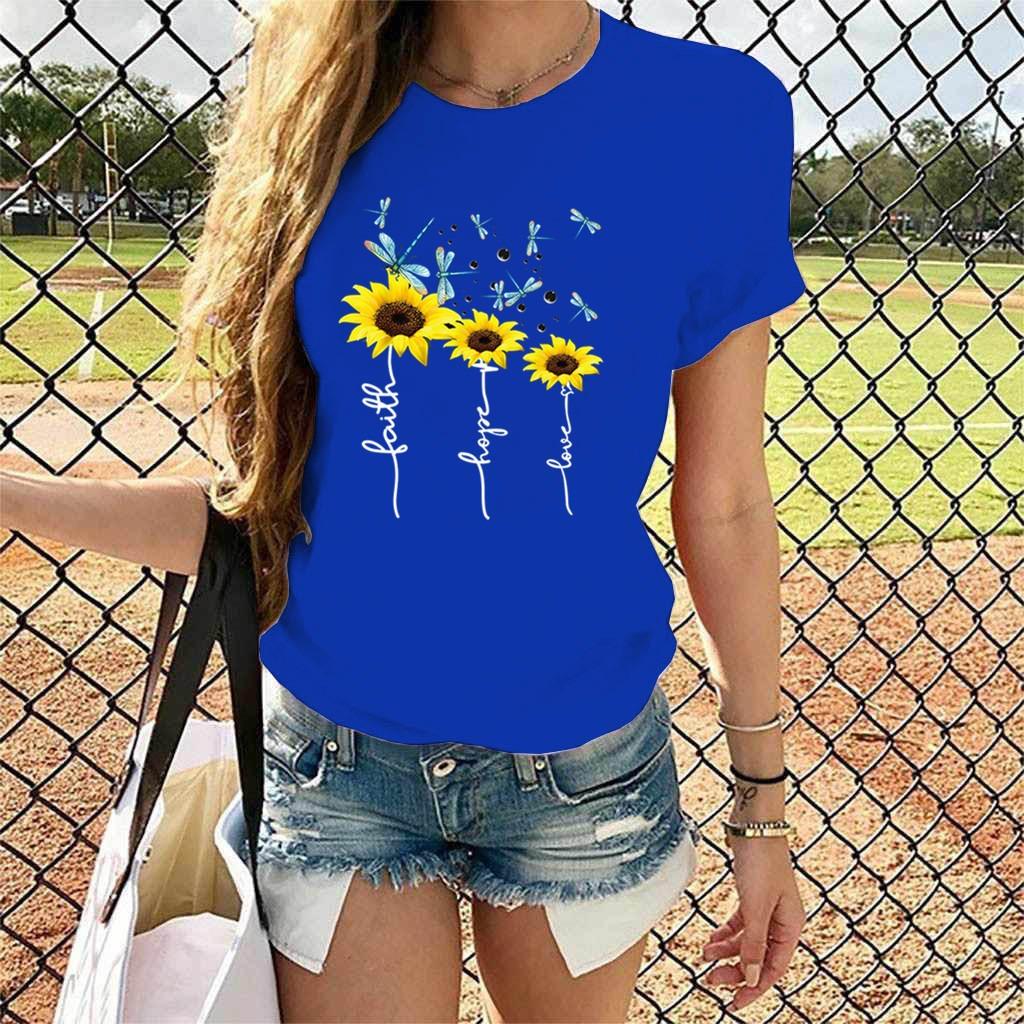 Hope Faith Love Sunflower 3D Printed Women's Short Sleeve Round Neck Summer T-shirt