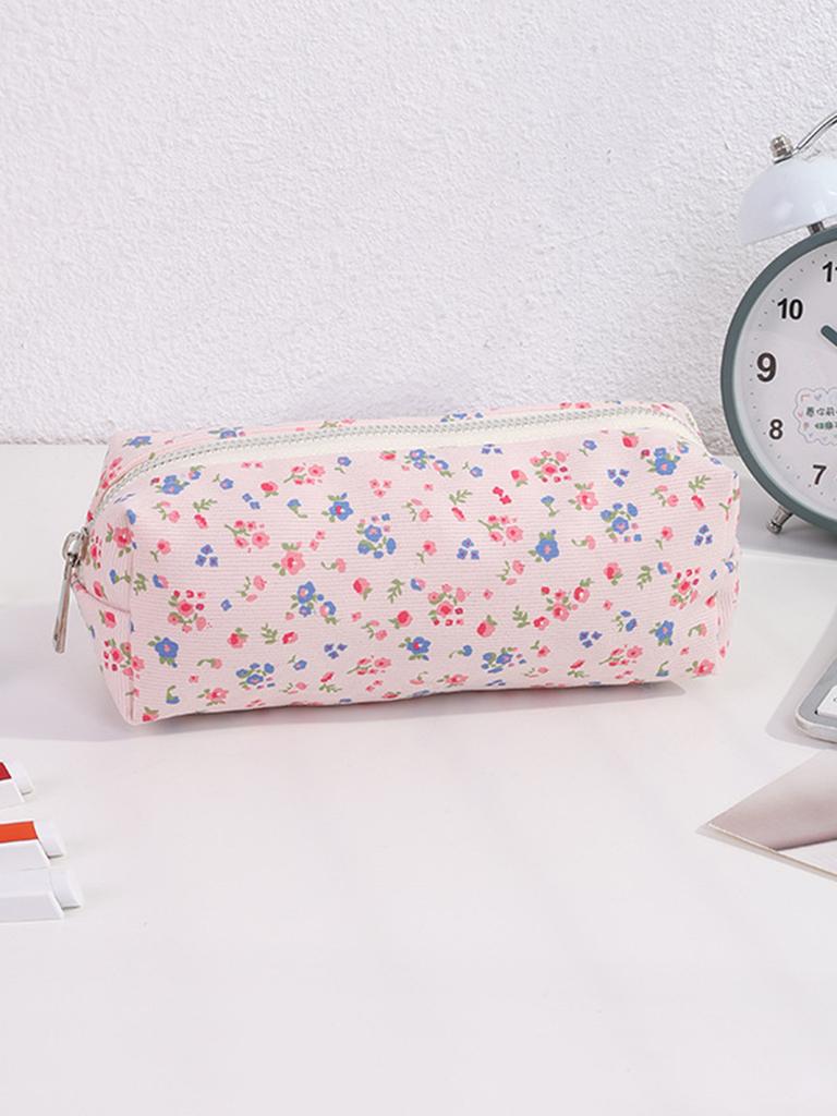 Retro floral portable pencil case, simple student stationery storage bag, school exam supplies storage,Creative gift for pal
