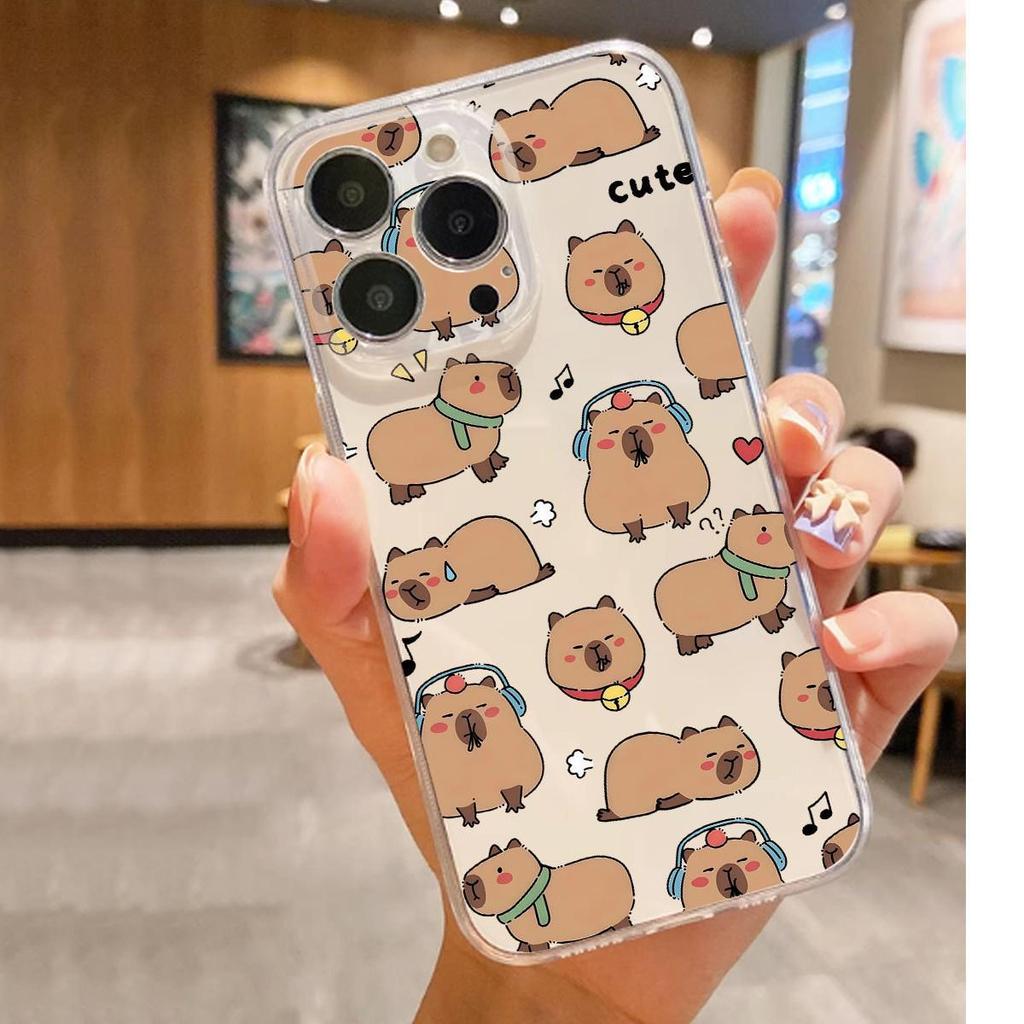 Cartoon Dog Head Clear Anti-Drop Case for iPhone 14/15/16/17 Pro Max Series