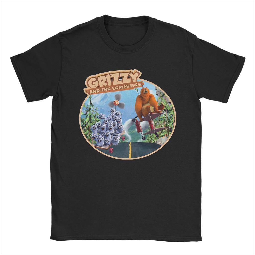 Grizzly and Lemmings Tshirt Men Cotton Tops Novelty Cartoon O-neck Short Sleeve