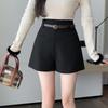 Women's High-Waist Black Loose Straight-Leg A-Line Suit Shorts - Korean Style, Spring/Summer Casual Wear
