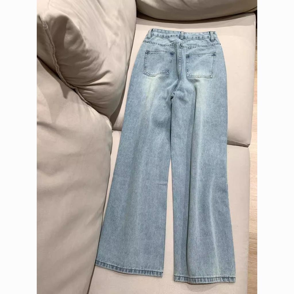 Damen Jeans Gerade Diamanten Hose Stretch Hohe Taille Gewaschen Mom Jeans Y2k Streetwear Hosen Vintage Denims Streetwear