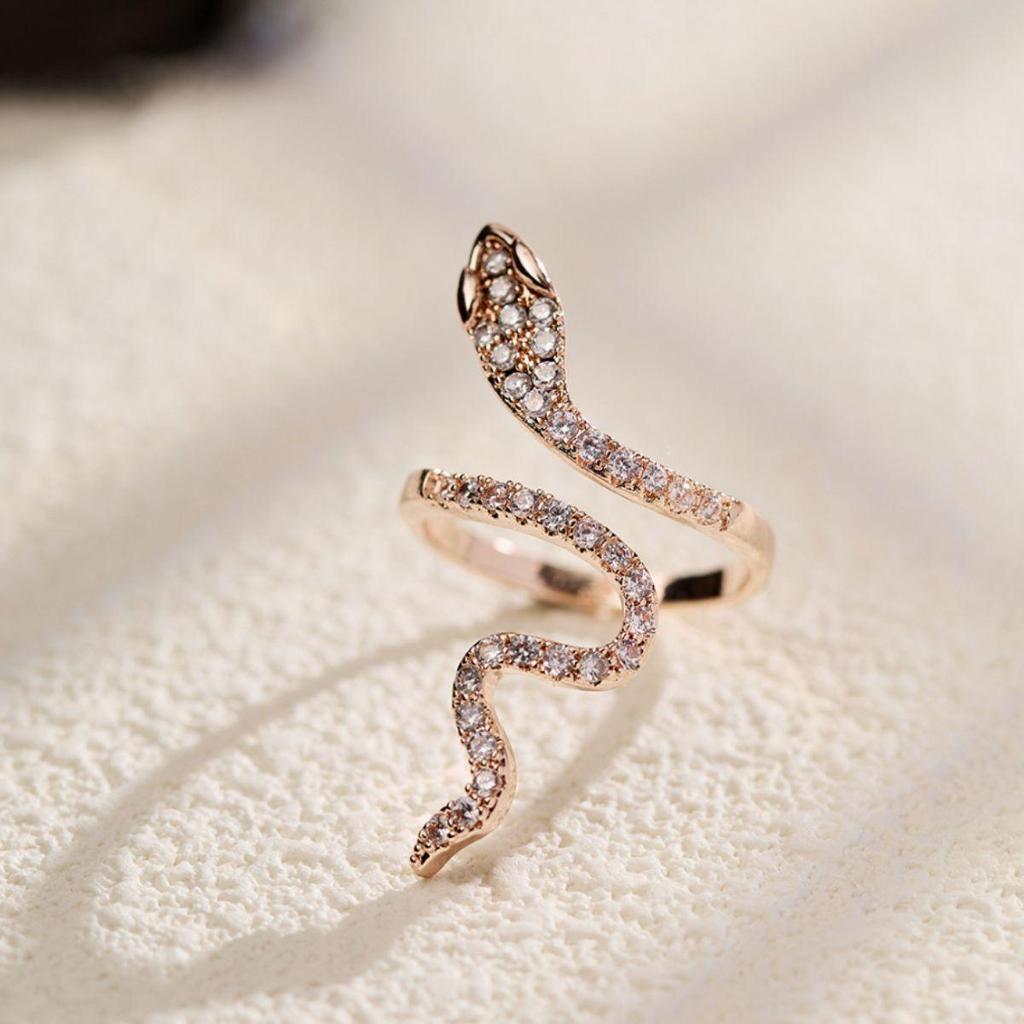 Inel Reglabil din Cupru în Stil European și American cu Zirconiu Strălucitor Micro-Incrustat și Design cu Șarpe
