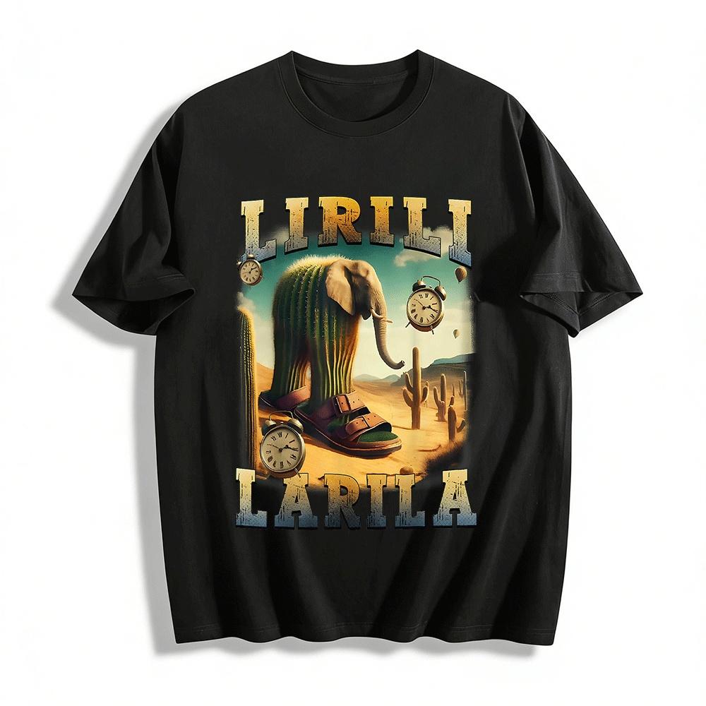 Cactus Elephant Desert Clock Print Casual Short Sleeve T-Shirt Pure cotton T-shirt XXS
