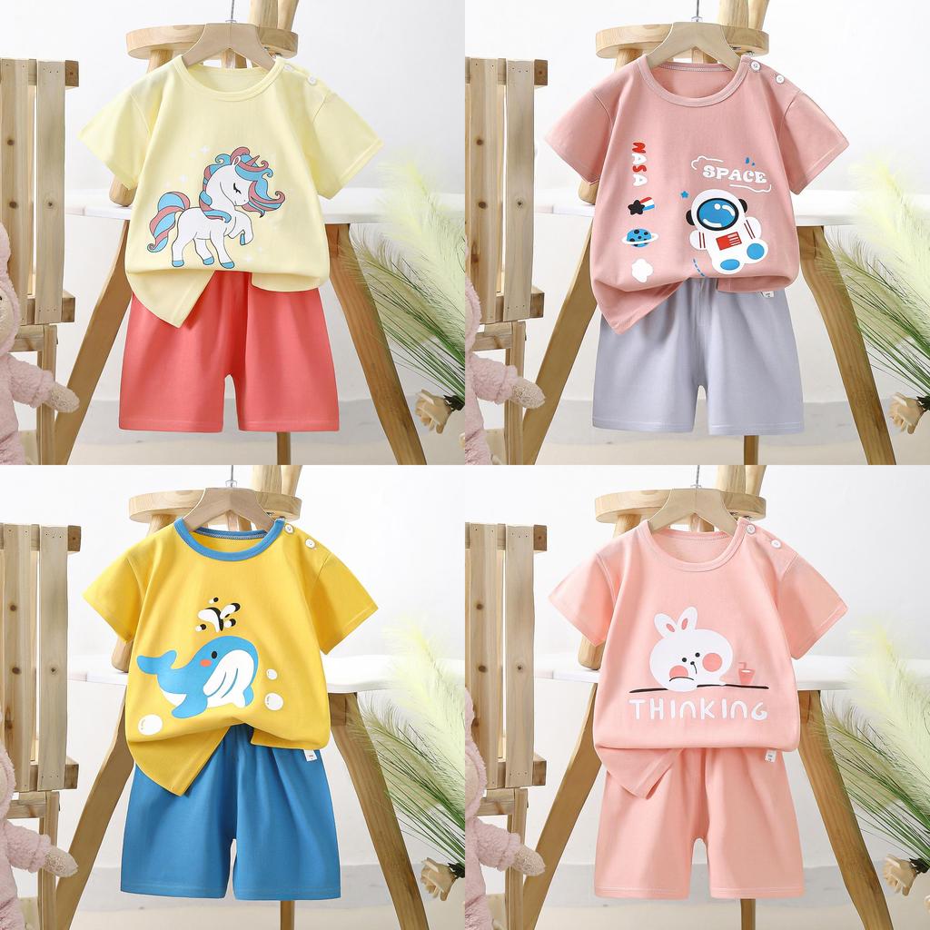Cartoon Animal Kids Short Sleeve Cotton Pajamas Sets For Summer Playtime