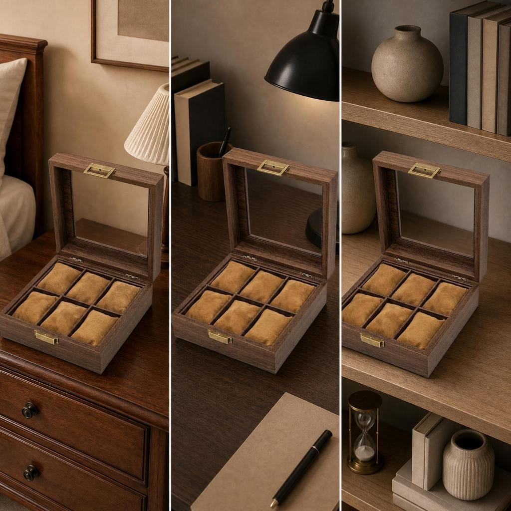 Watch Display Box with Cushioned Pillows Secure Clasp for Dresser