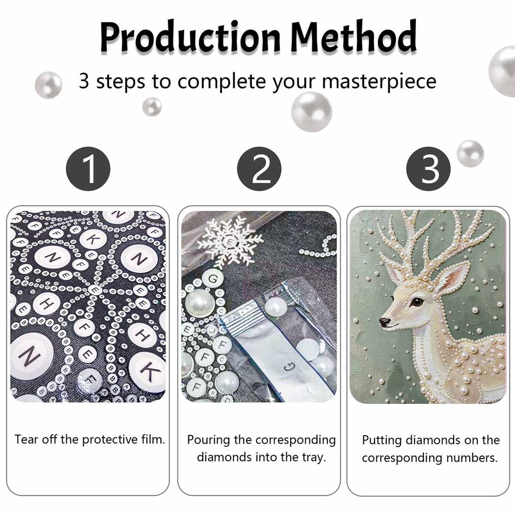 Elegant Deer Pattern 5D Pearl Painting Kit with Frame DIY Sparkling Bead Canvas Art Relaxing Craft for Home Living Room Wall Decor