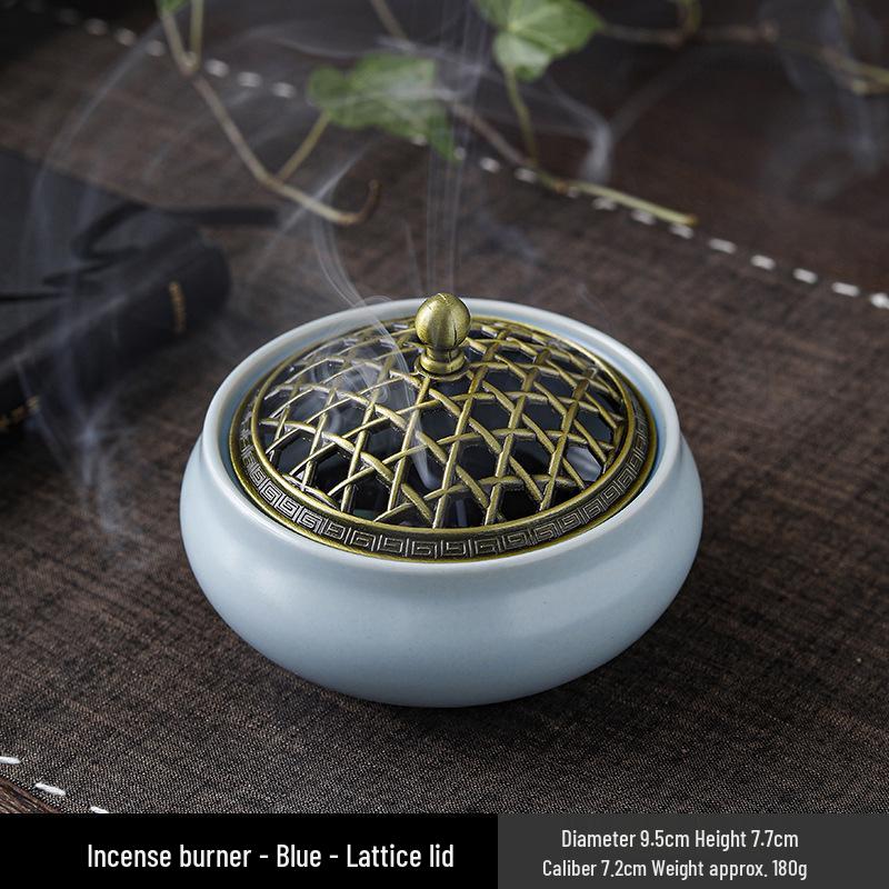 Jingdezhen Celadon Ceramic Three-Legged Small Incense Burner with Ice Crack Glaze and Anti-Scald Lid.