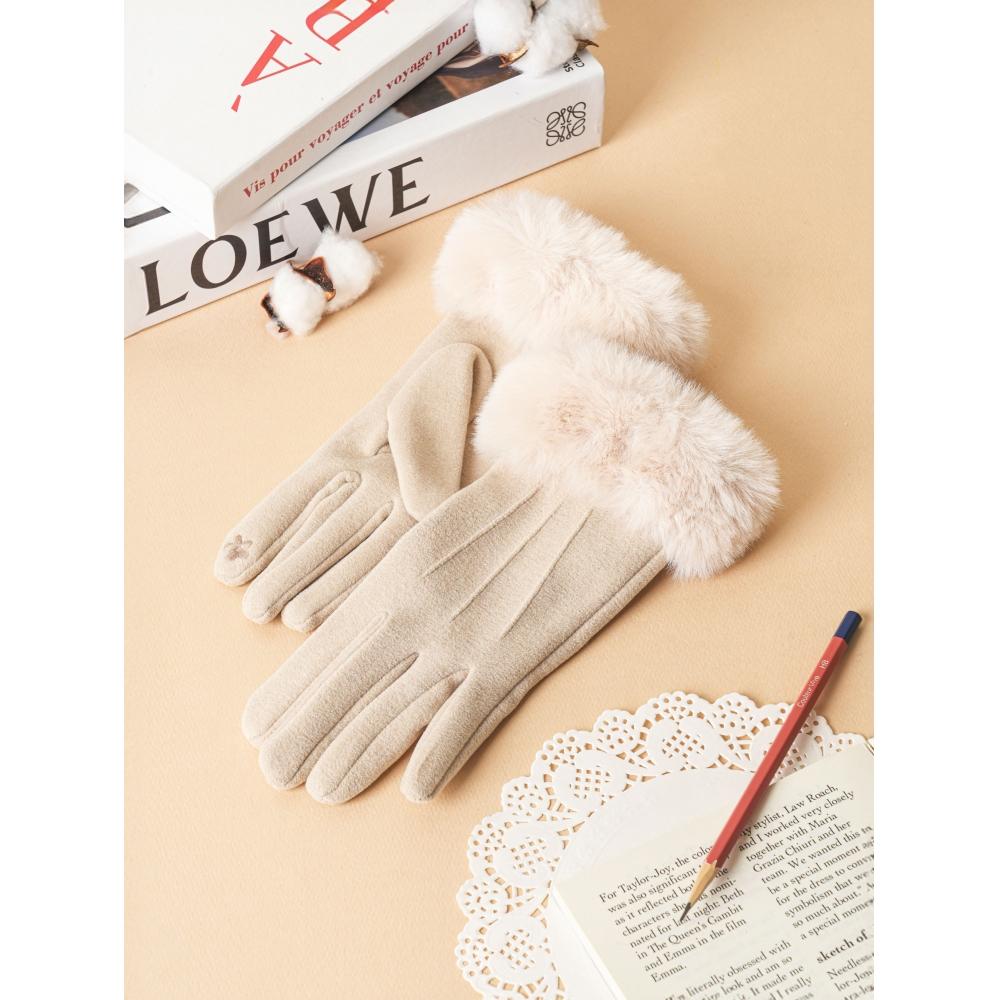 DaiSo WriSt Fur Women S gloveS  Beige 