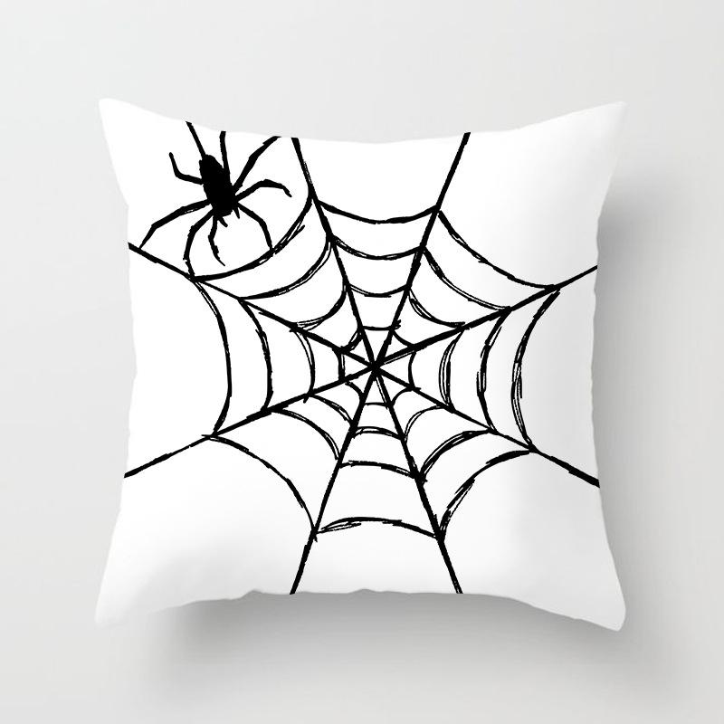 New Halloween Black and White Skull Pumpkin Printed Peach Leather Velvet Pillowcase Sofa Office Cushion Cover