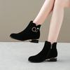 Botas cortas de tacón grueso de otoño e invierno, zapatos de mujer, botines, tacones bajos, zapatos cortos de ante de vaca, botas de mujer