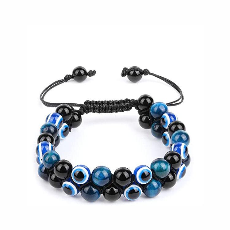 Men’s Double Layer Braided Blue Tiger Eye Beaded Bracelet