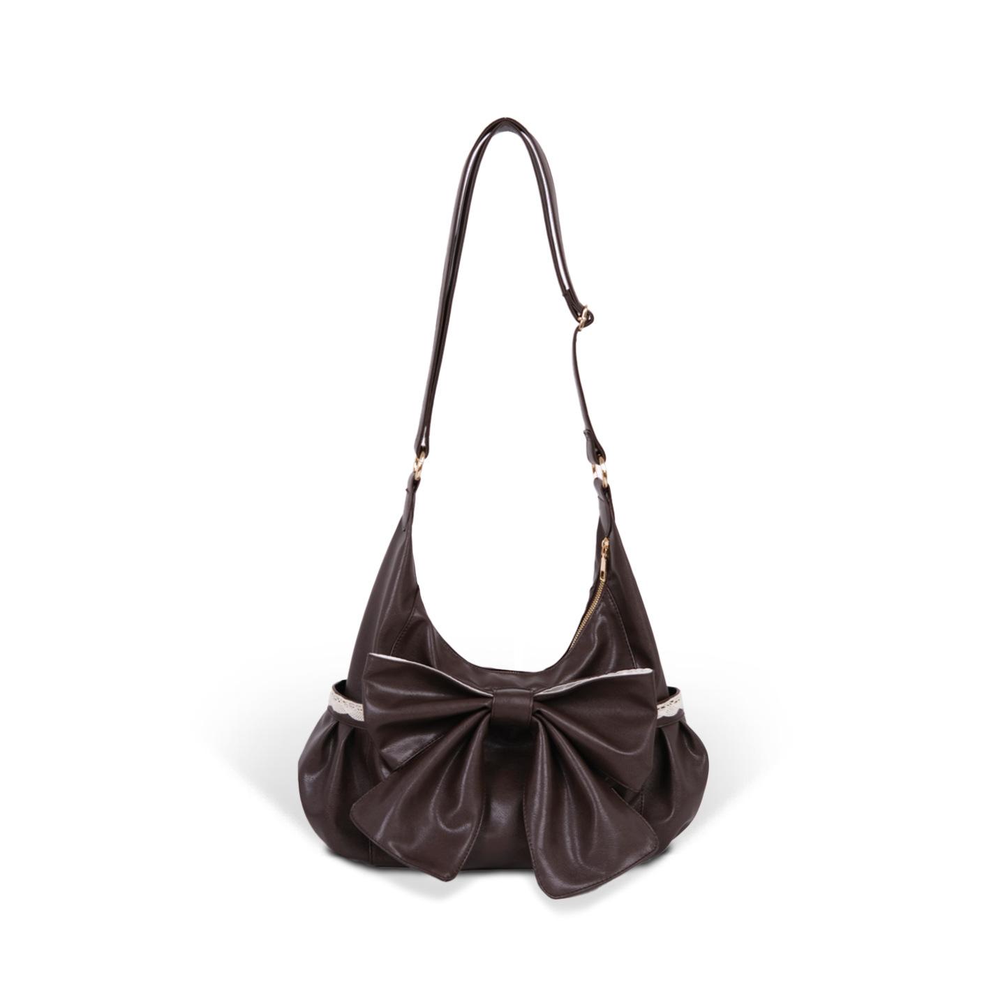 

Lightweight soft leather lace bow shoulder bag women s 2025 new large capacity casual crossbody bag vintage commuter bag