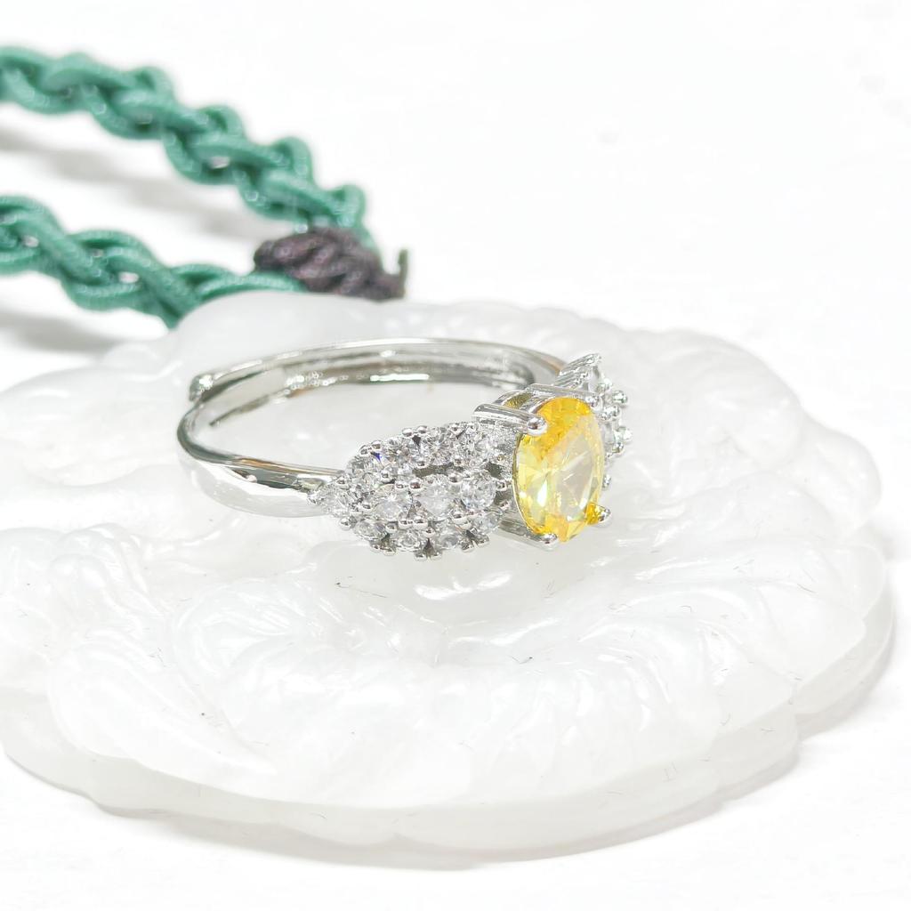 Gusen Jewelry Ice Flower Cut Oval Zircon Ring with High Carbon Diamond - Colorful European and American Style