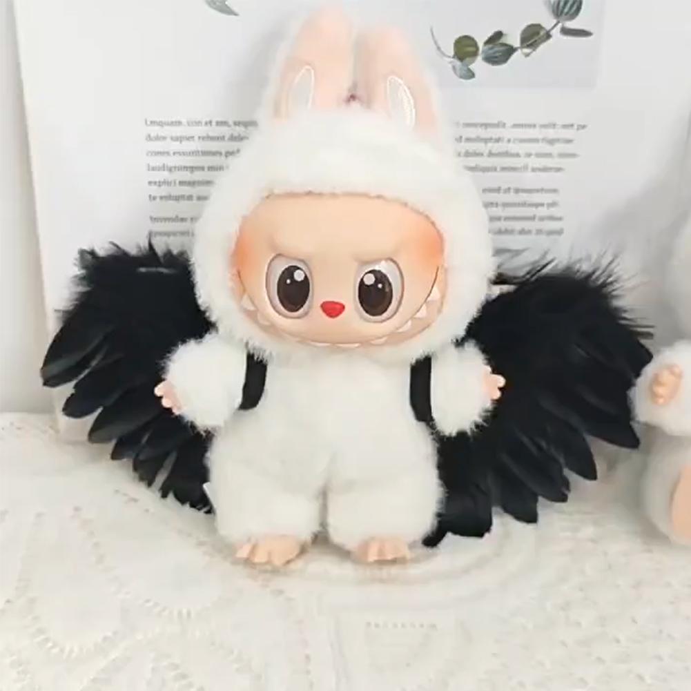 Doll Feather Wing for 15-17cm Labubu Black White Angel Feather Wings DIY Mini Plush Idol Dolls Clothing Outfit Decor Accessories