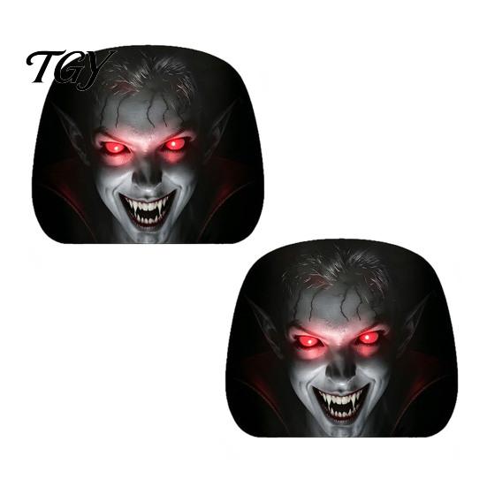 Funny Prank Car Accessories 2Pcs Ghost Face Headrest Covers, Halloween Horror Seat Decorations, Holiday Atmosphere Decor Universal Fit