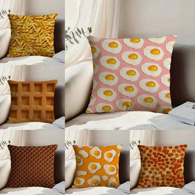 Fried Egg Pizza Waffle Pillow Case Anti-dustmite Pillowcase Invisible Zipper Silky Short Plush Sofa Cushion Cover
