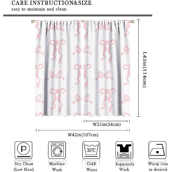 Pink Bow & Coquette Curta - Romantic Flair for Girls Bedroom & Kids Room, 42x45 Inches (2 Panels)