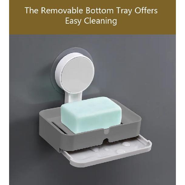 POTENTIA Adhesive Soap Holder Dish Container for Shower Wall Mounted NO-Drilling Self Draining Removable Tray Waterproof Bar Soap Sponge Holder for