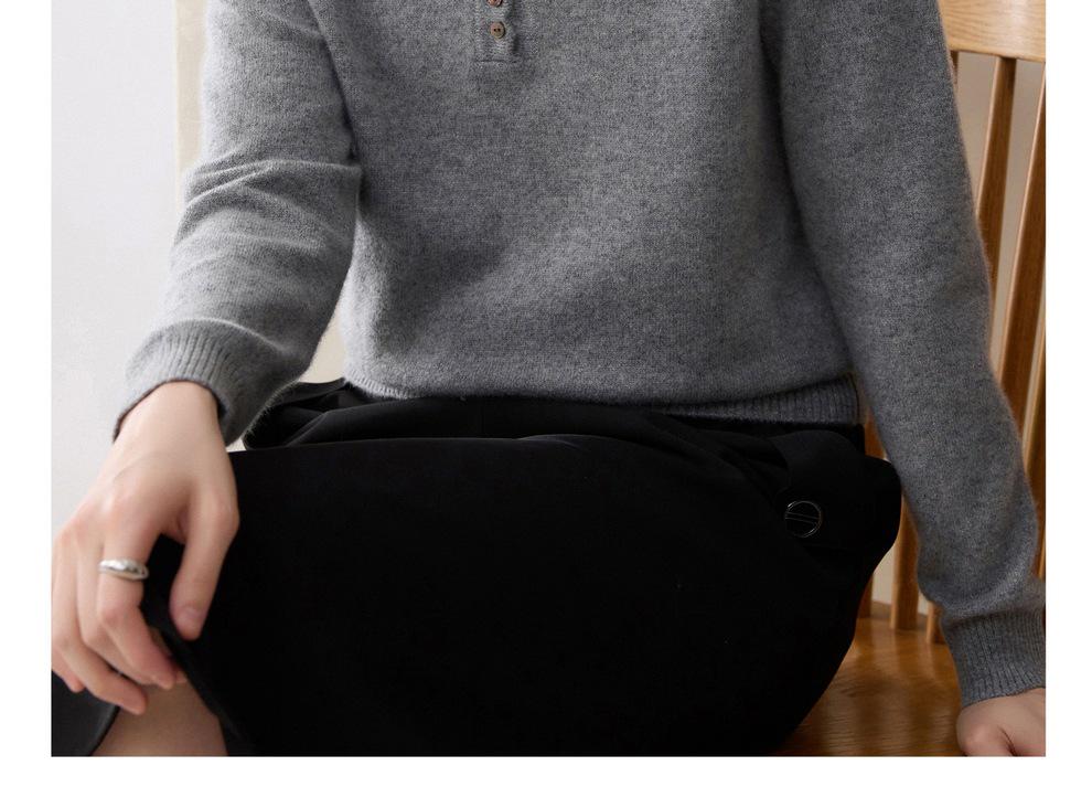 Women's 100% Pure Cashmere Knitwear: Autumn/Winter Half-Open Collar, Multi-Button Base Layer Top