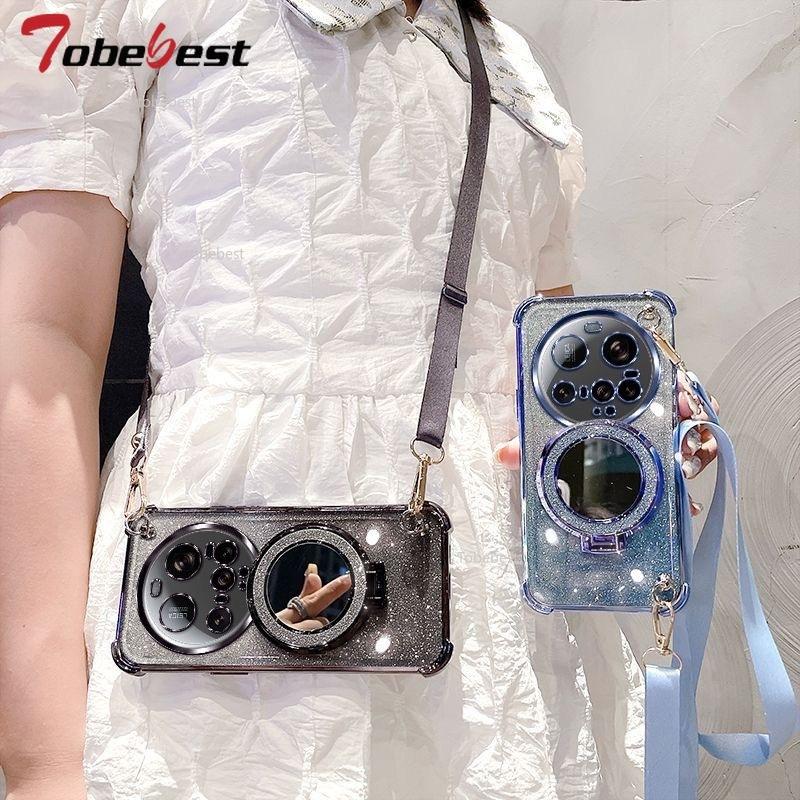 Crossbody Lanyard Shockproof Glitter Plating Magsafe Holder Case For Xiaomi 15 Ultra 14 14T 13 12 Pro Cover