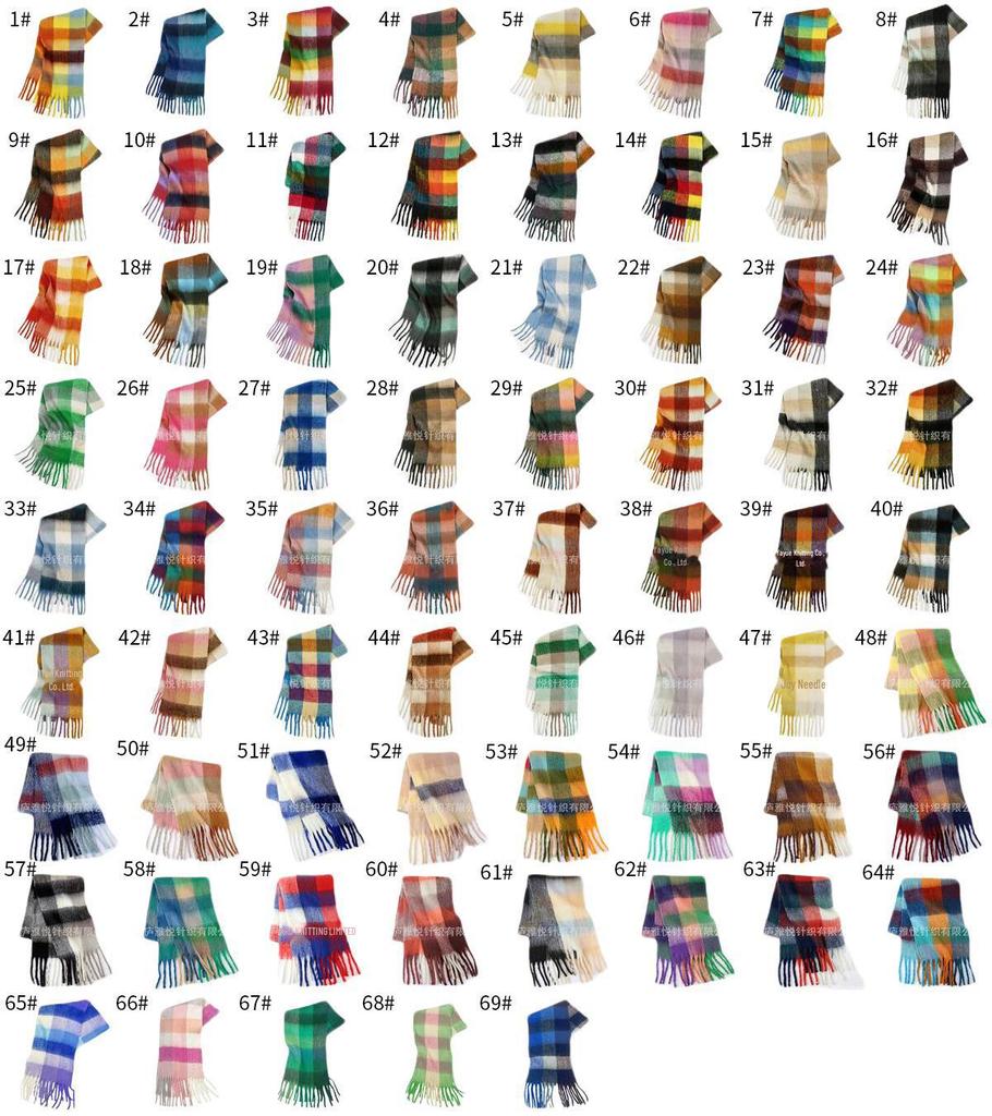 Women's High-Grade Colorful Plaid Mohair Scarf - Thick, Warm, and Versatile for Winter