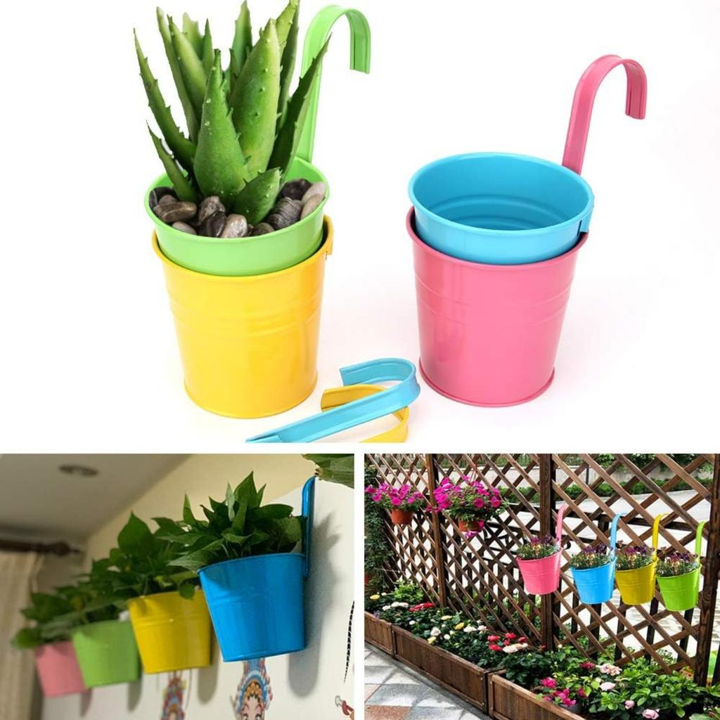 Metal Hanging Flower Pots Hanging Flower Pots with Drainage Hole for Garden Balcony Patio Home Decor 4 Pieces