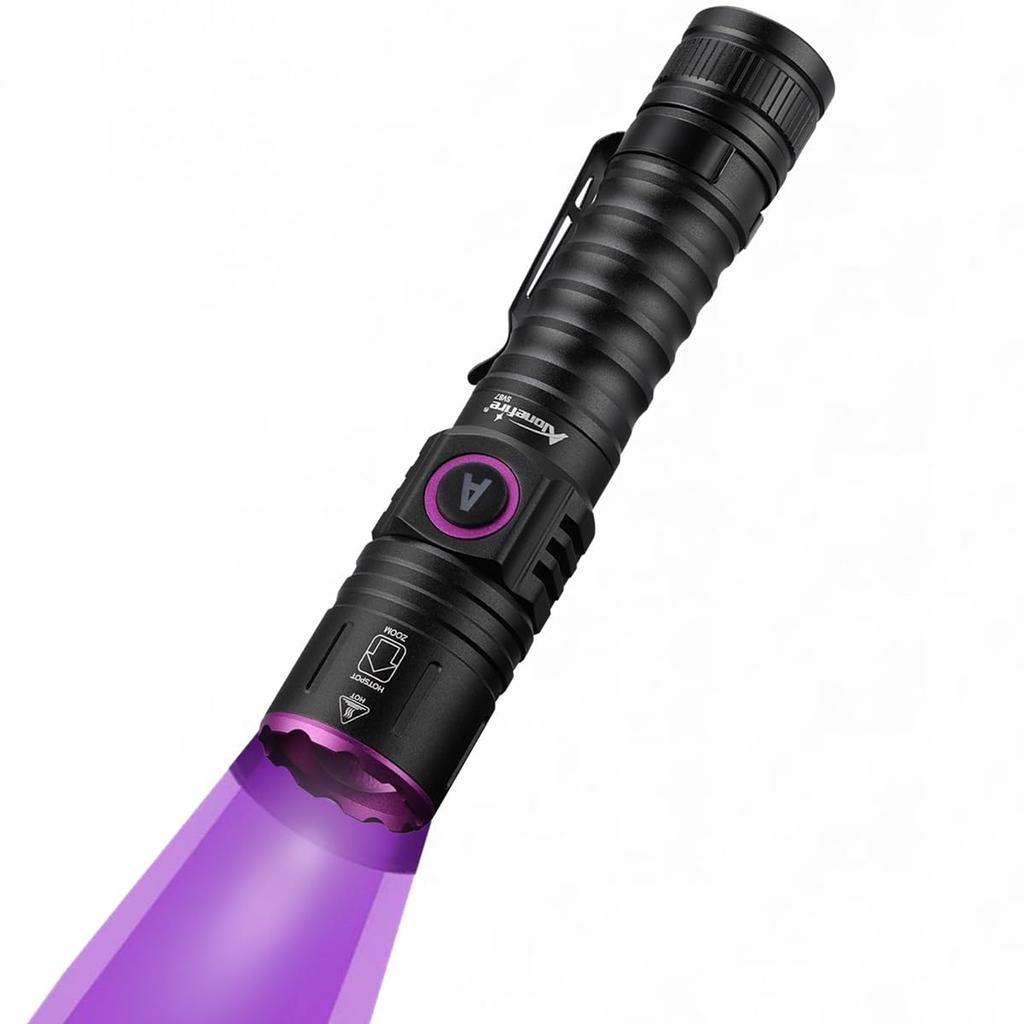 Alonefire SV87 5W Luce Nera Ultravioletta Zoomabile, Potente Luce LED UV con Lunghezza d'onda 365nm, Ricaricabile tramite USB Tipo C, per Anisakis, Luce di Wood