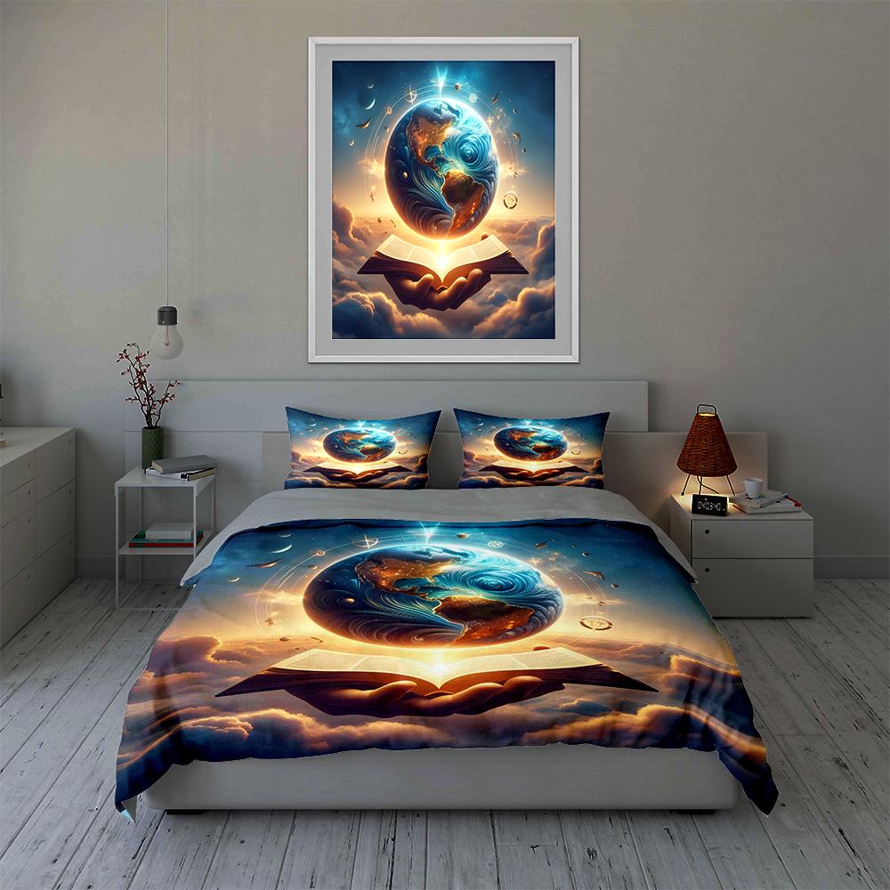 Glowing earth design. Bedding Duvet cover sets Duvet covers Pillowcases gifts (1 * Duvet Cover 2 * Pillowcases, without duvet insert)