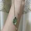 Fresh Natural Chalcedony Ice Seed Green Gourd Necklace with Adjustable Light Luxury Diamonds Inlay Collar Chain Banquet Jewelry