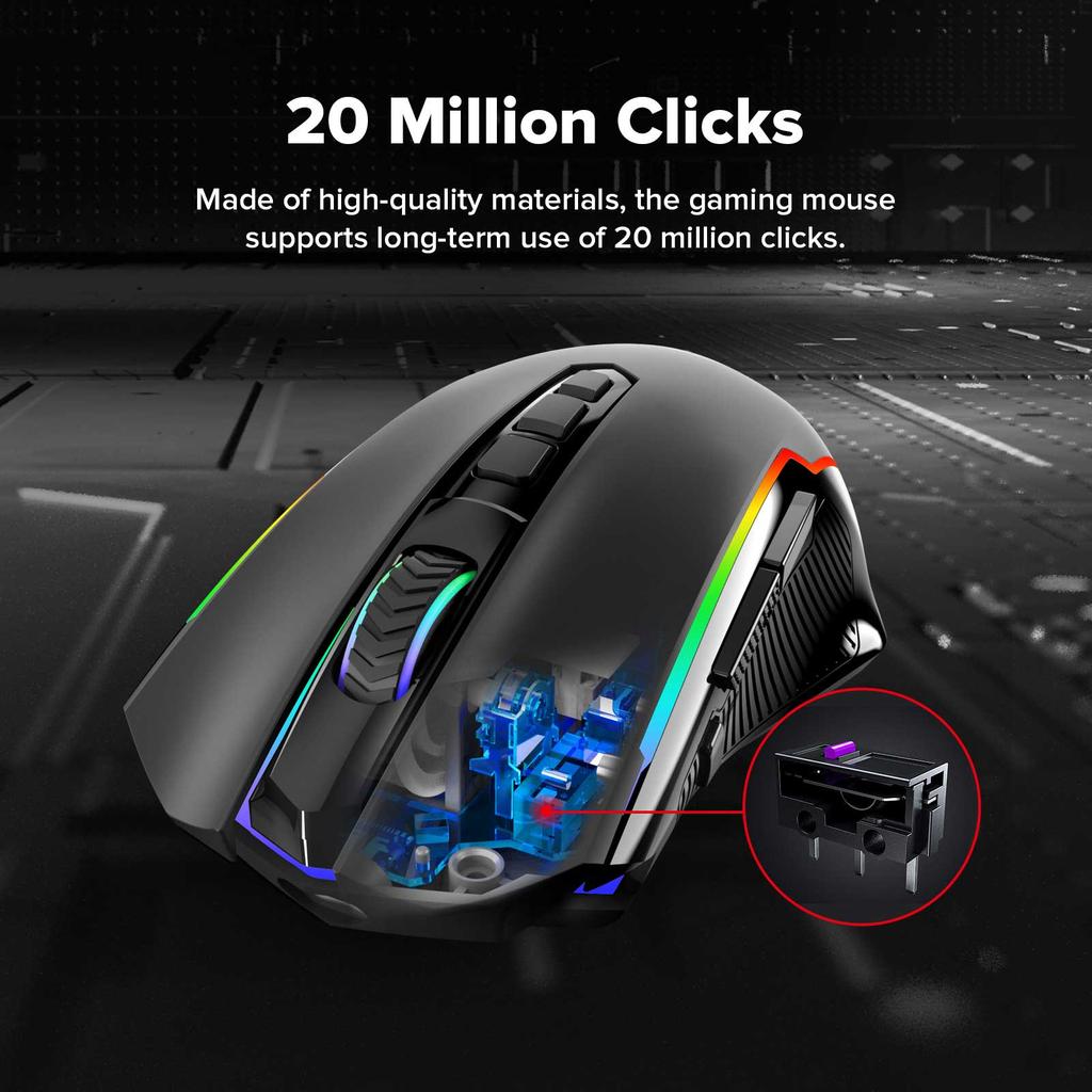 Souris gaming double mode sans fil/filaire Redragon M910-KS RANGER LITE RGB2.4G, 8000 DPI, boutons de tir rapide - Noire