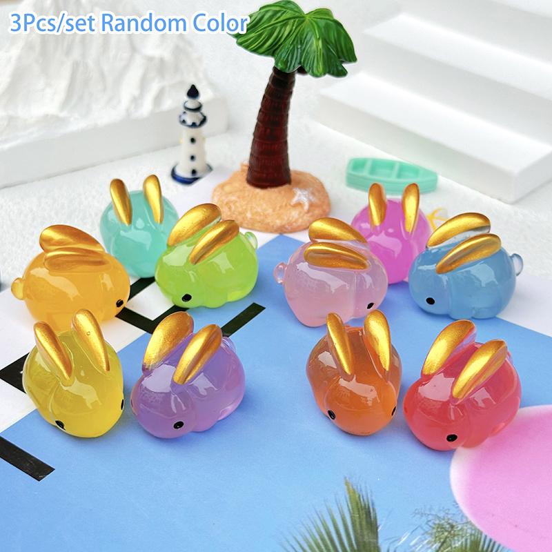 Luminous Golden-Eared Rabbit Micro Landscape Figure Ornament Outdoor Glowing Miniature Statue Potted Mini Garden Accessories