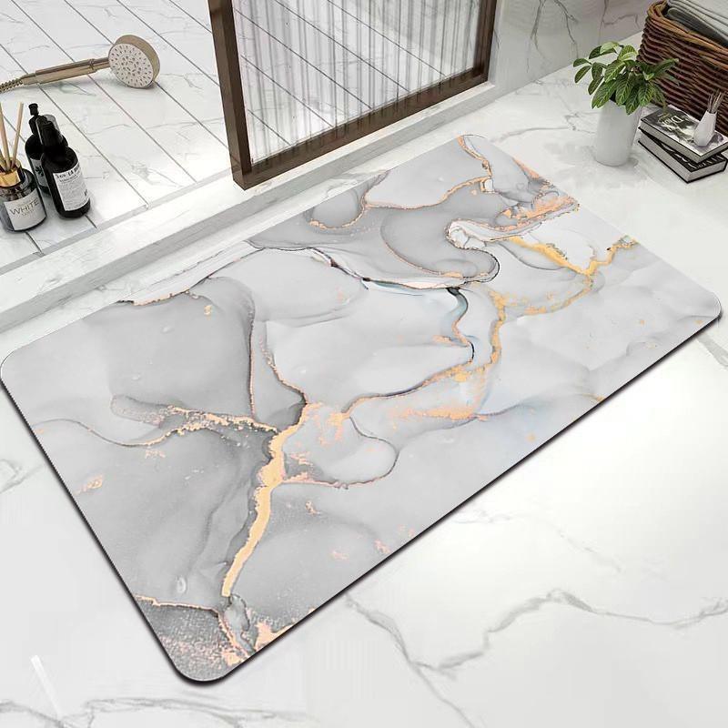 Modern Luxury Style Marble Texture Pattern Bathroom Floor Mat Home Room Toilet Door Mat Absorbent Pad Washable Foot Mat