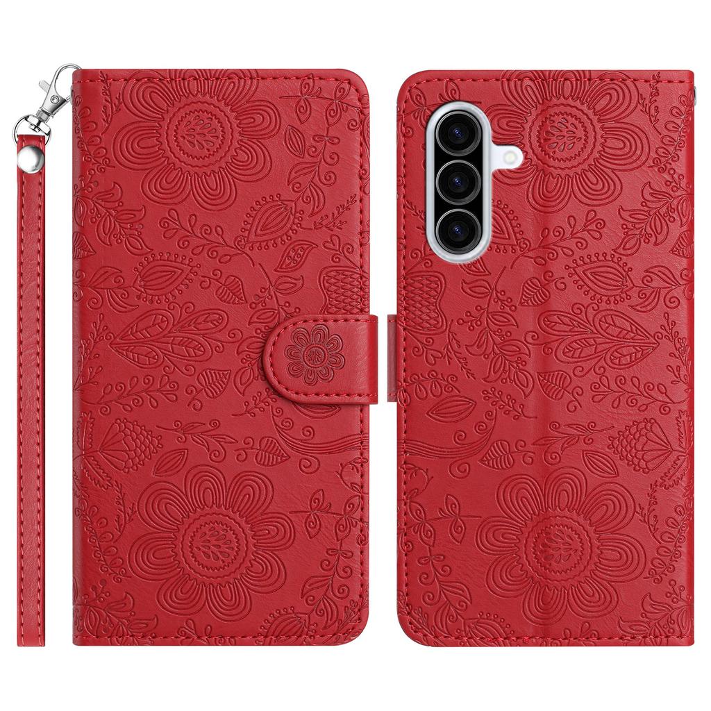 For Samsung Galaxy A37 5G Case Flower Imprint Leather Flip Wallet Phone Cover with Wrist Strap