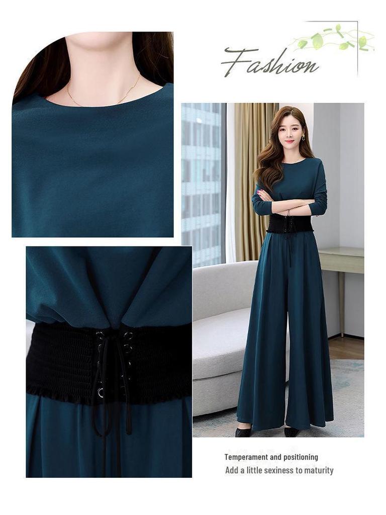 European Women's Two-piece Suit with Wide Trousers Spring Collection Autumn Plus Size Rejuvenation Fashion