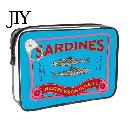 Retro-Fischdosen-Design Kosmetiktasche Sardinen Kosmetiktasche, durchsichtige wasserdichte Tasche, Reißverschluss Transparente Reise-Aufbewahrungstasche Verschluss Toilettenartikel für Damen