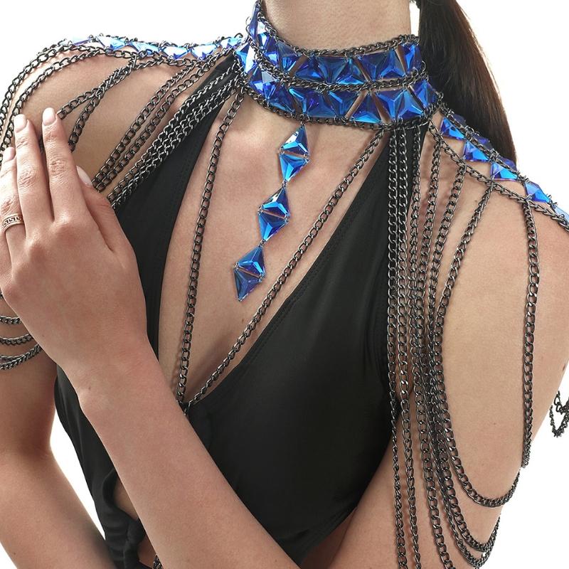Mehrschichtige Schulterketten Quasten Körperketten Kristall Taille Bauchketten Legierung Körper Schmuck für Strand Nachtclub