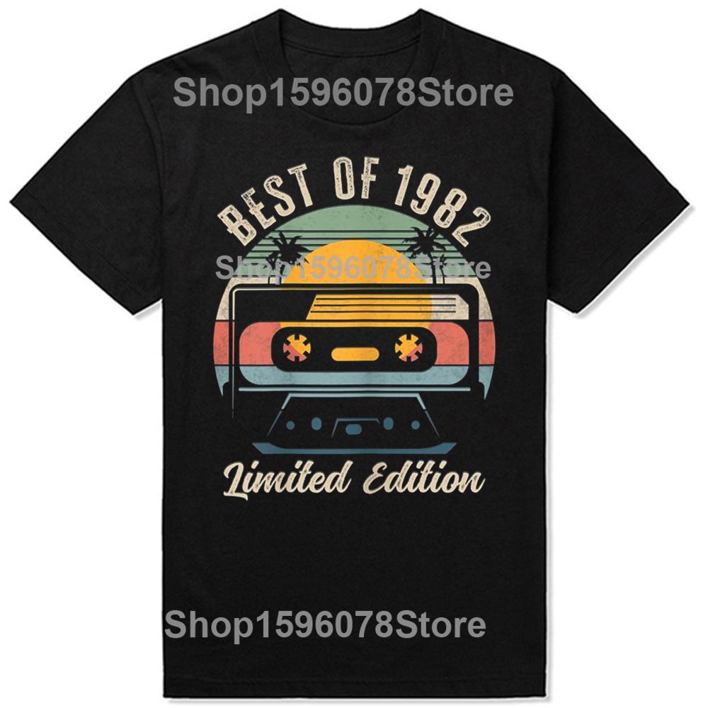 Funny Vintage 43th Birthday Gift Best of 1982 T Shirts Cotton Short Sleeve Gifts Mens Clothing Casual Loose Oversized T Shirt