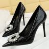 Fashion Women Pumps Patent Leather Snake Patterned Rhinestone High Heels 10 CM Stilettos Sexy Party Shoes Luxury Women Heels