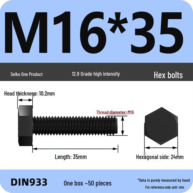 High Strength Class 12.9 Hex Bolt Set: M4-M16 Sizes