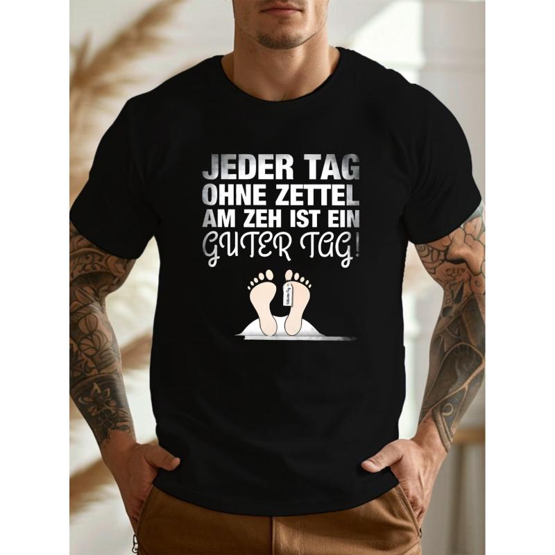 Men's Funny German Phrase T-Shirt - "Ich Tag, Ohne Zettel Am Meh" German Quote & Footprint Symbol, Lightweight Short Sleeve Crew Neck Tee,